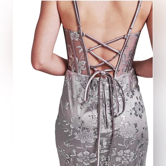 Dear Moon All Over Silver Glitter Mesh Gown - Picture 4 of 5